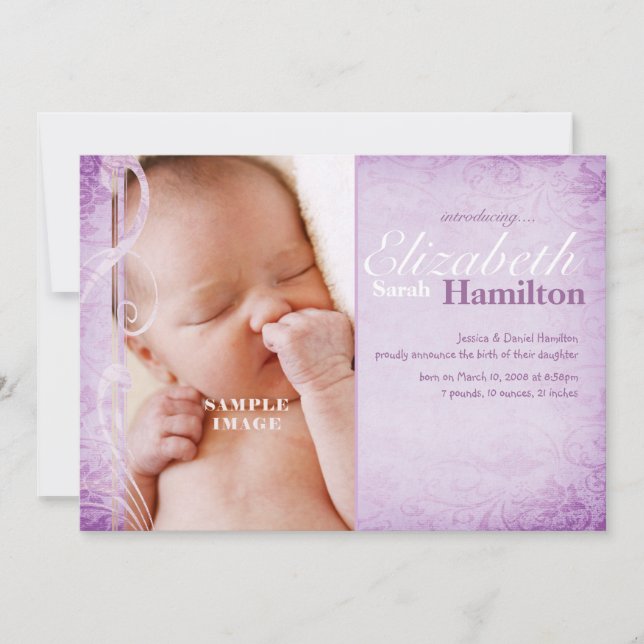 Anúncio de Nascimento Roxo de Menina (Frente)