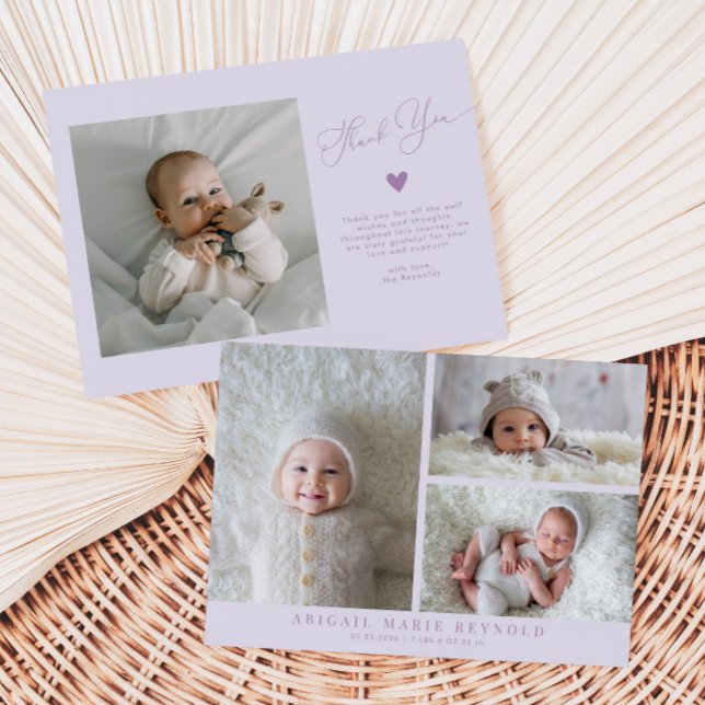 Anúncio de Nascimento Roxo Mínimo Multifotográfico (Criador carregado)