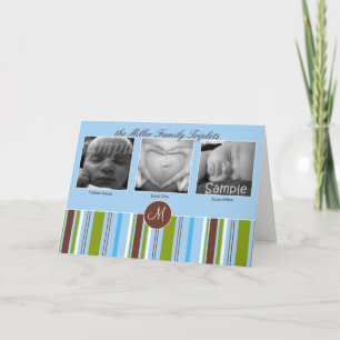 Anúncio de Nascimento Triplet Personalizado - Azul