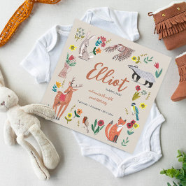 Anúncio de nascimento unissex animais da floresta