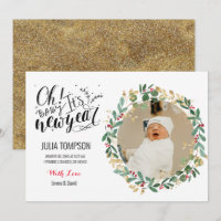 Anúncio de Nascimento Verde Dourado Floral de Ano 