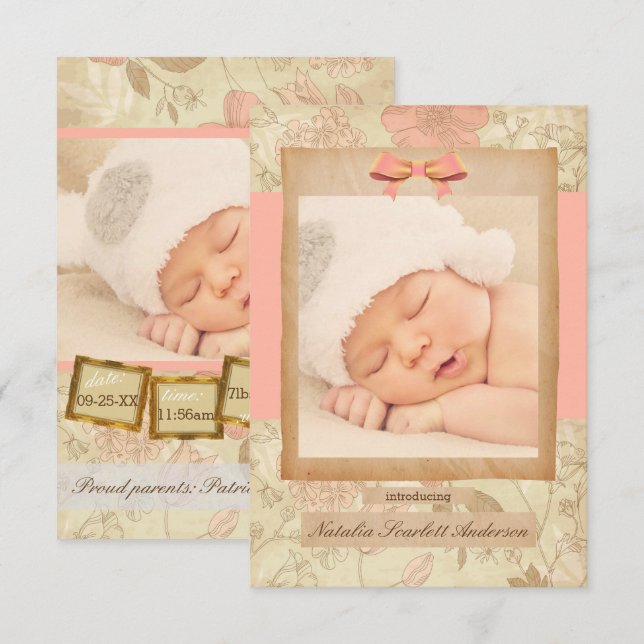 Anúncio de Nascimento Vintage Rose - 3x5 (Frente/Verso)