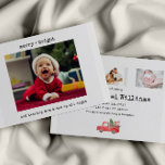 Anúncio de Natal de Bebê Engraçado Minimalista<br><div class="desc">Anuncie a chegada do seu bebê com este anúncio de natal minimalista e fofo. Este cartão de Natal apresenta um texto simples para a máquina de escrever. Personalize com 1 foto na frente e 3 fotos na parte traseira, juntamente com todas as informações de parto dos bebês. Visite minha coleção...</div>