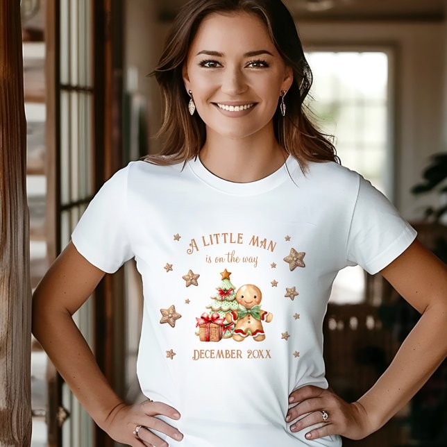 Anúncio de Natal do Gingerbird Man (Gingerbread Man Christmas Baby Announcement Tri-Blend Shirt)