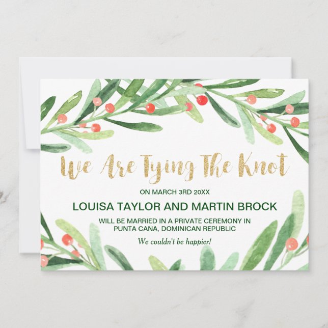 Anúncio de Natal Holly Wreath Elopement (Frente)