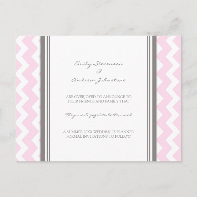 Anúncio de Noivado Cartão Postal Rosa Cinza (Frente)