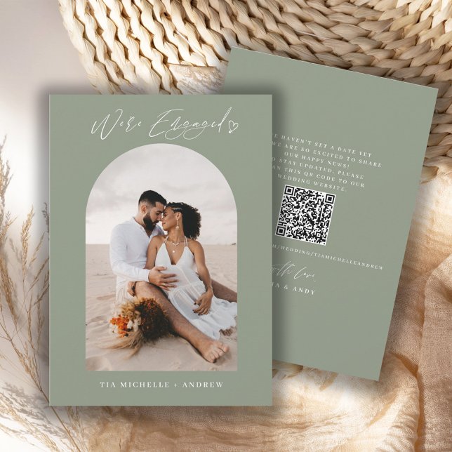 Anúncio de Noivado com Código QR de Foto Chic (Criador carregado)