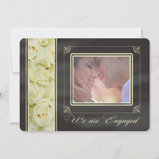 anúncio de noivado com foto de rosas brancas (Frente)