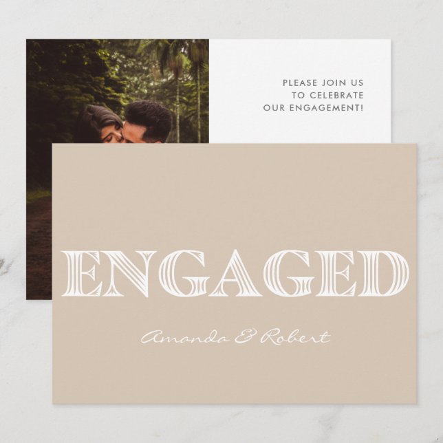 Anúncio de Noivado com Tipografia Moderna Creme Br (Frente/Verso)