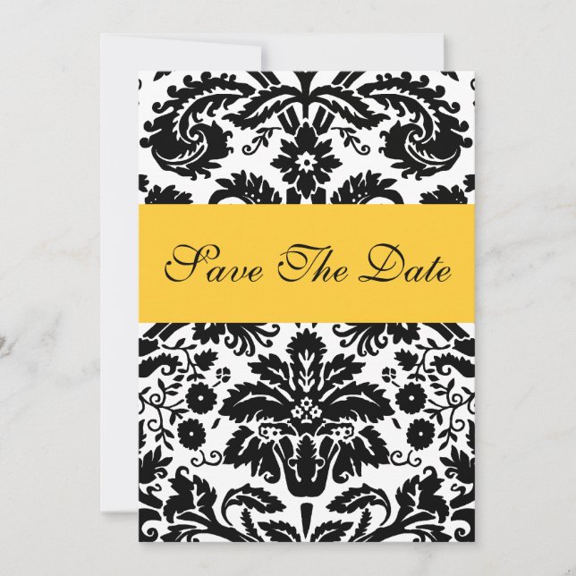 Anúncio de Noivado Damask Yellow Save The Date (Frente)