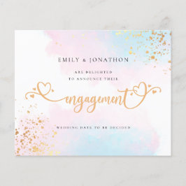 Anúncio de Noivado de Aquarela Azul-Rosa de Orçame