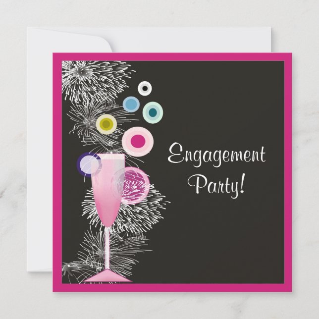 Anúncio de Noivado de Champanhe Contemporâneo (Frente)