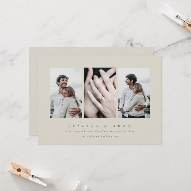 Anúncio de Noivado de Foto Mínimo 3 Elegante (Frente/Verso In Situ)