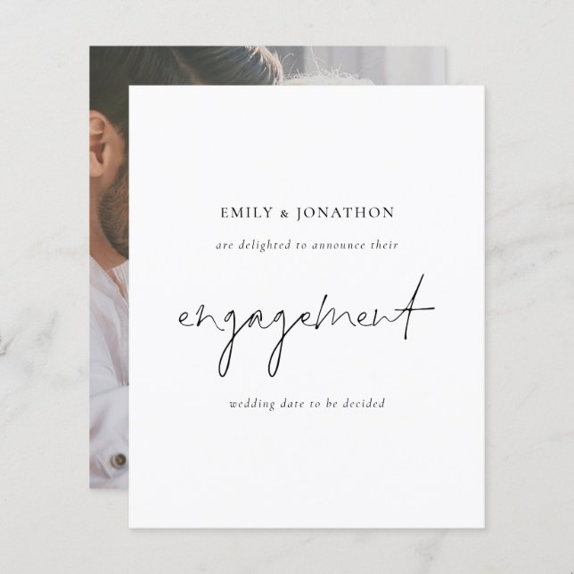 Anúncio de Noivado de Fotografia de Script Simples (Frente/Verso)