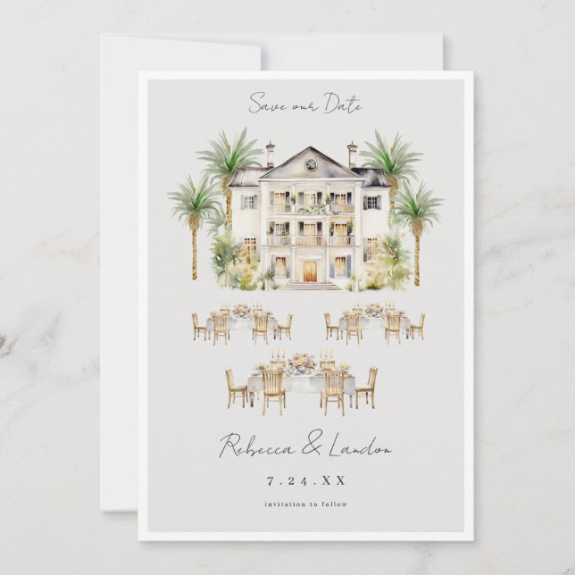 Anúncio de Noivado Elegante para Salvar a Data (Frente)