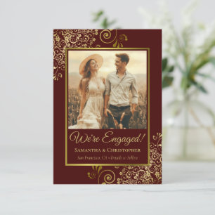 Anúncio de Noivado em Ouro e Marrom Auburn Elegant