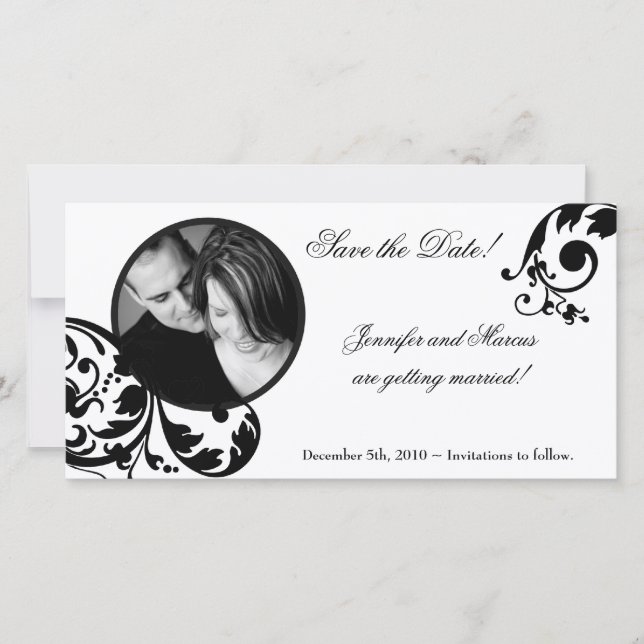 Anúncio de Noivado Floral Branco Preto 4x8 (Frente)