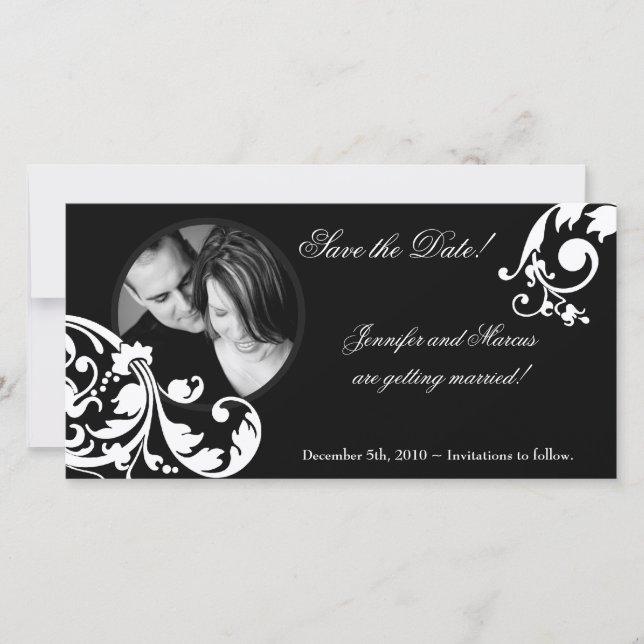 Anúncio de Noivado Floral Branco Preto 4x8 (Frente)