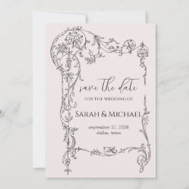 Anúncio de Noivado Floral Frame Save the Date