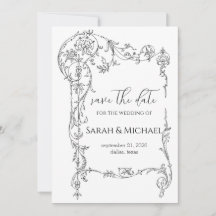 Anúncio de Noivado Floral Frame Save the Date