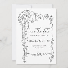 Anúncio de Noivado Floral Frame Save the Date