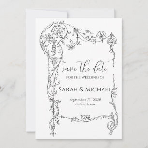 Anúncio de Noivado Floral Frame Save the Date
