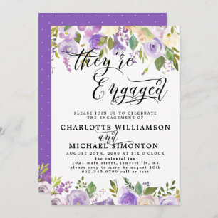 Anúncio de Noivado Floral Roxo e Branco
