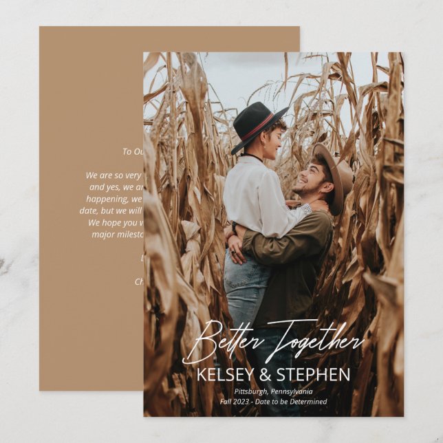 Anúncio de Noivado Foto Moderno Rústico Juntos é M (Frente/Verso)