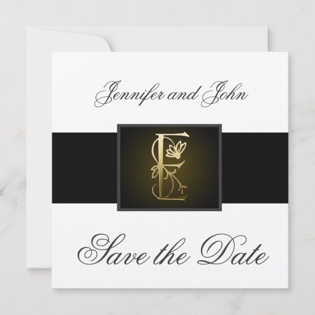 Anúncio de Noivado Gold E Monograma Save the Date (Frente)