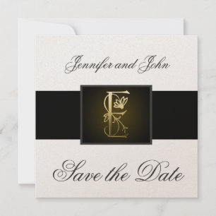 Anúncio de Noivado Gold E Monograma Save the Date