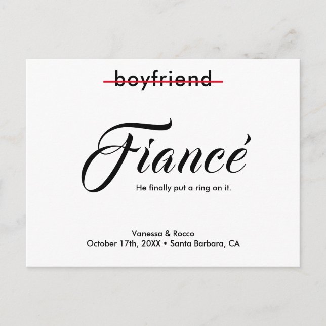 Anúncio de Noivado Moderno 'Coloque um Anel nisso' (Frente)