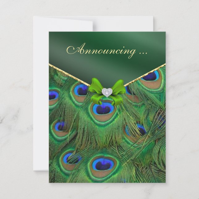 Anúncio de Noivado Pavão Verde Esmeralda (Frente)