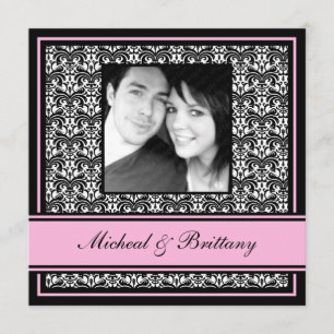 Anúncio de Noivado Pink Damask Casamento