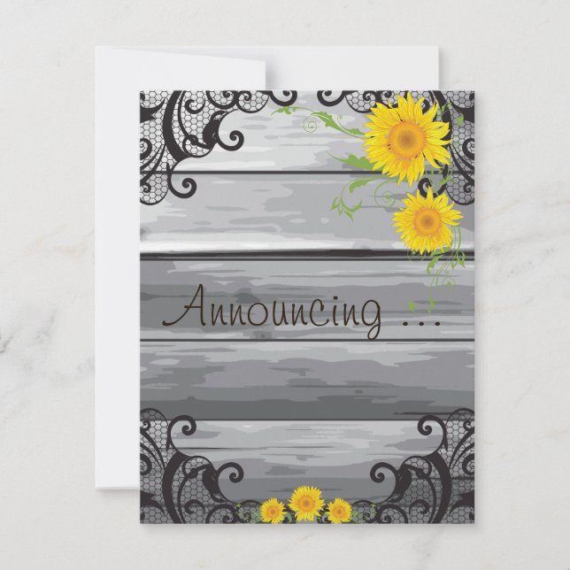 Anúncio de Noivado Sunflowers Barn Wood Collection (Frente)