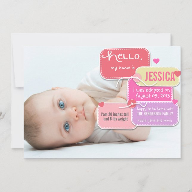 Anúncio de nova bebê de adoção personalizada (Frente)