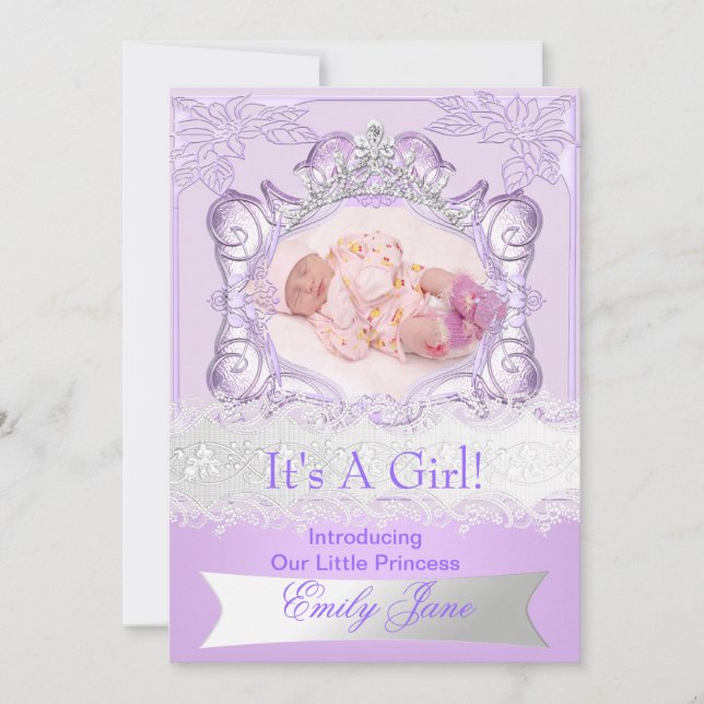 Anúncio de Nova Bebê Menina Princesa Lilac Foto (Frente)
