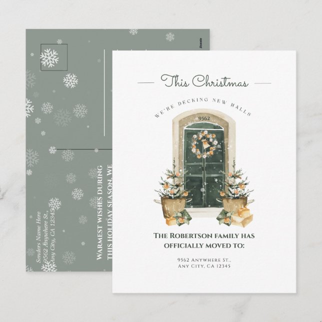 Anúncio de Nova Casa no Inverno com Porta Verde em (Frente/Verso)