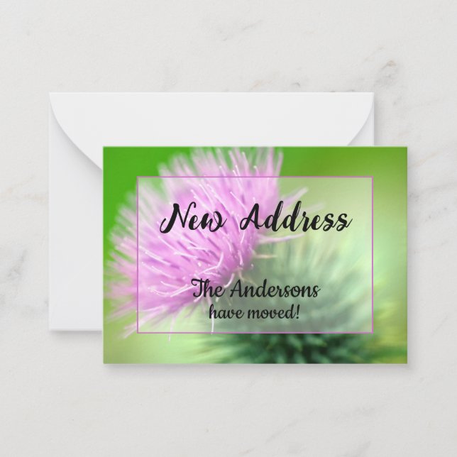 Anúncio de Novo Endereço do Thistle Roxo (Frente)