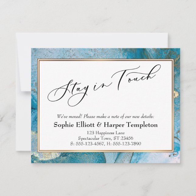 Anúncio de Novo Endereço Elegante de Tinta Azul e  (Frente)