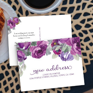 Anúncio de Novo Endereço Floral Elegante Roxo