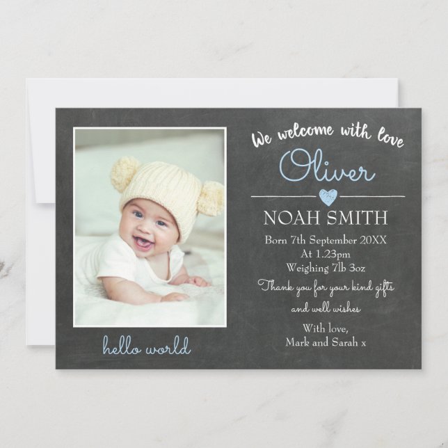 Anúncio de novo menino/recado de agradecimento (Frente)