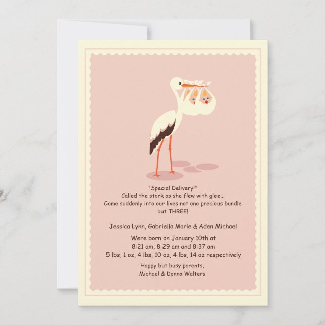 Anúncio de Parto de Tripletos de Entrega Especial (Frente)