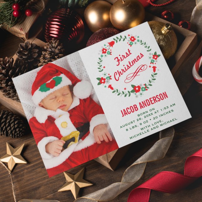 Anúncio de Primeiro Natal com Coroa Floral para Re (Criador carregado)