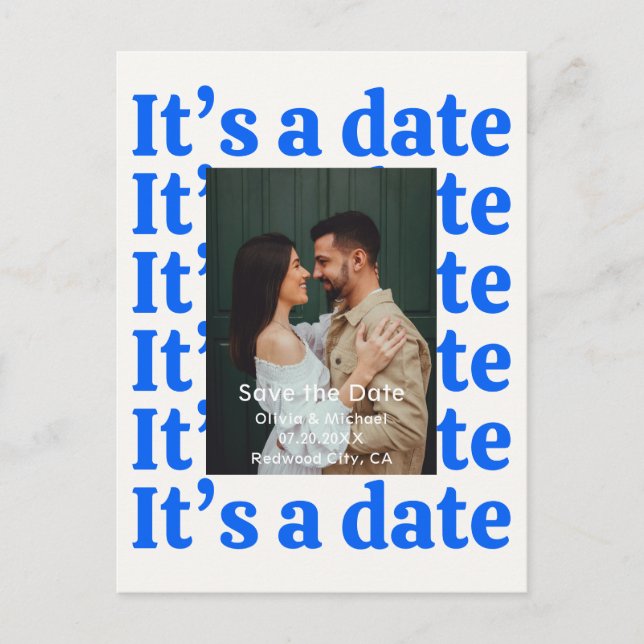 Anúncio de Retro Save The Date de Casamento com Fo (Frente)