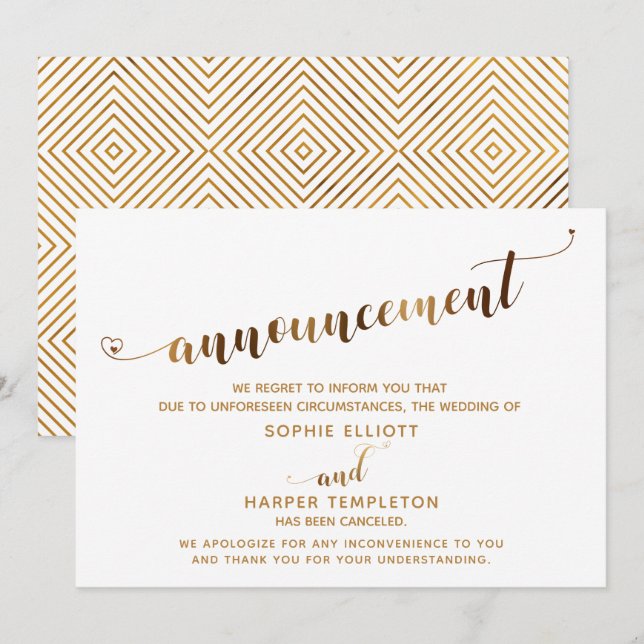 Anúncio de Roteiro de Coração Dourado de Casamento (Frente/Verso)