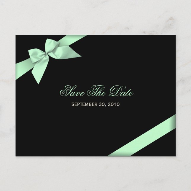 Anúncio de Salvar a Data com Laço Verde Pálido (Frente)