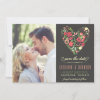 Anúncio de Salvar Data de Coração Floral Romântico