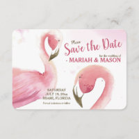 Anúncio de Salve a Data dos Flamingos Rosa
