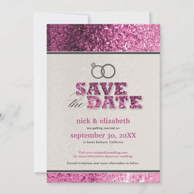 Anúncio de Salve o Dia Glitter Bling (rosa) (Frente)
