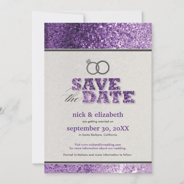 Anúncio de Salve o Dia Glitter Bling (roxo) (Frente)
